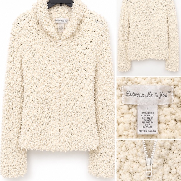 Between Me & You Sweaters - Cream Bouclé Zip-Front Jacket